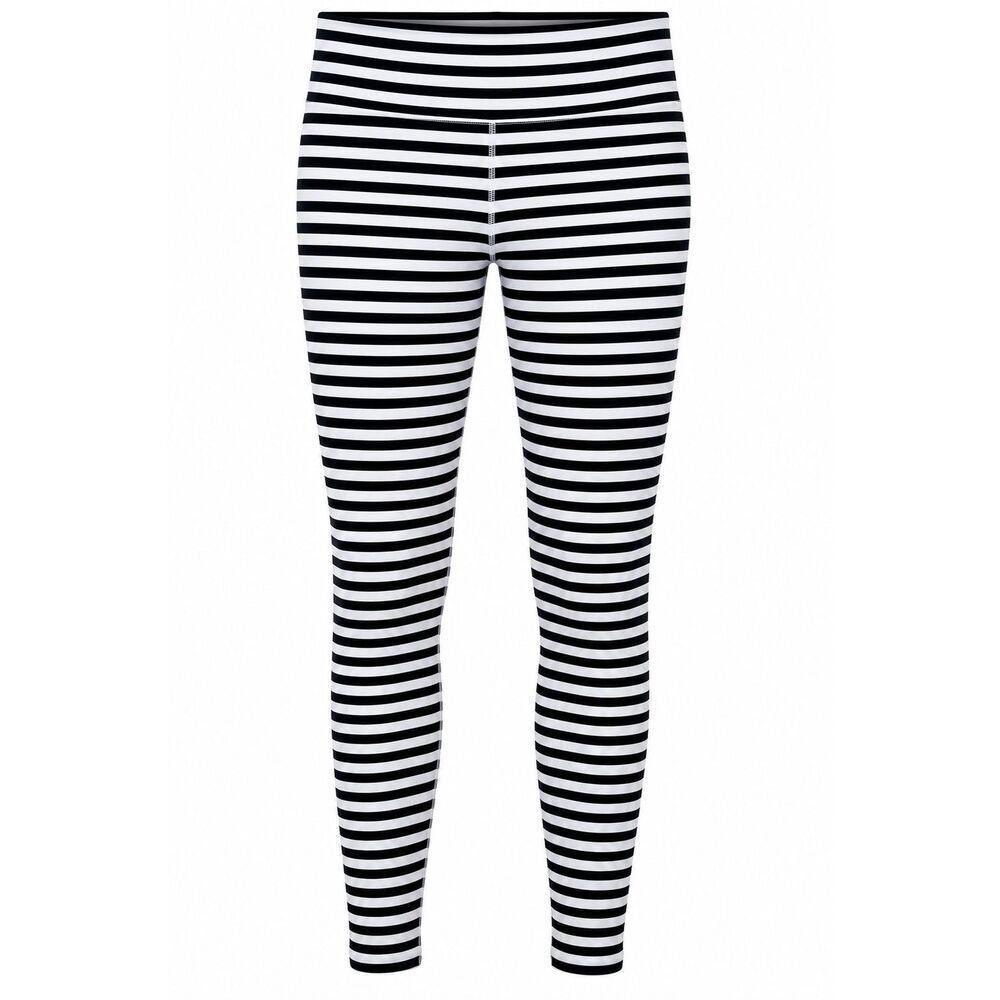 Reebok Speedwick Leggings Womens Size XS Black White Striped Colorblock Stretch
